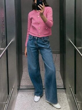 Zara Pink Lady Jacket Cotton Blend Button Up Cardigan Blazer Blogger Favorite 10